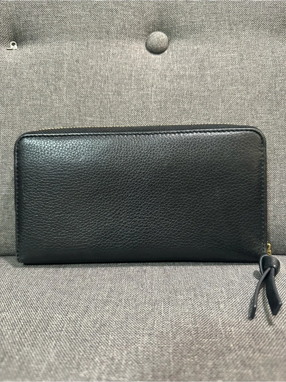 Tory Burch Black Pebbled Leather Zip Around Wallet